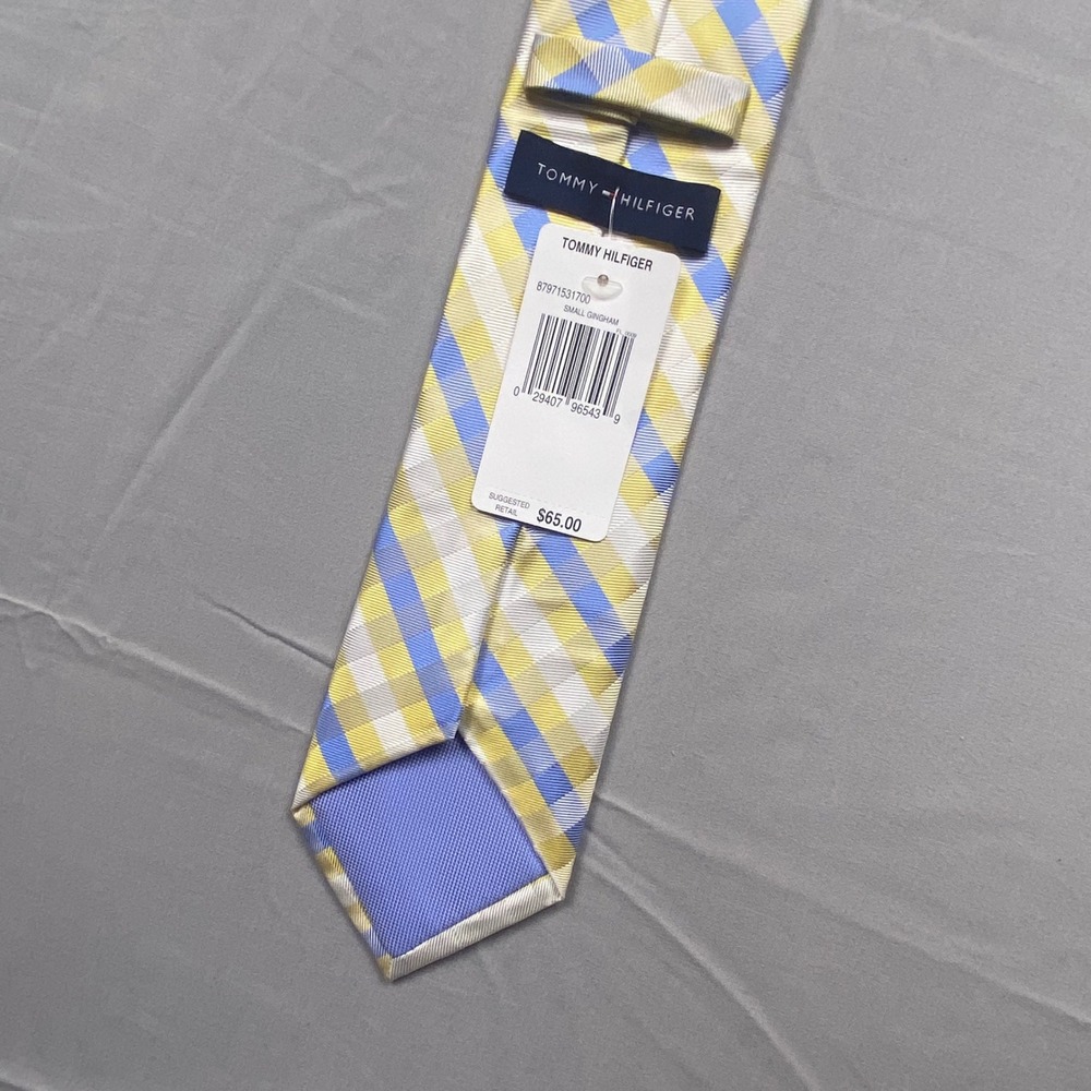 Tommy Hilfiger‎ Mens Silk Tie Yellow Blue Check Plaid Gingham New With Tags $65